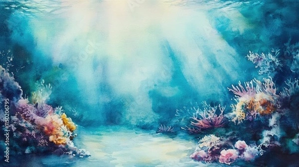 Obraz watercolour painting of the underwater ocean landscape, a picturesque natural environment in soft harmonious colours