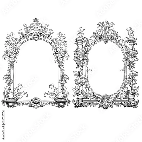 Obraz Elegant frame mirror baroque border wedding invitation