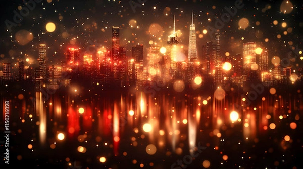Fototapeta Bokeh City Skyline Art Red Gold Prosperity Ample Copy Space Lunar New Year