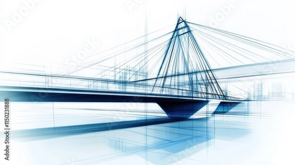 Fototapeta Modern abstract architectural design of a bridge in blue tones.