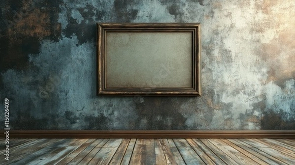 Fototapeta Empty frame on a textured concrete wall with a wooden floor