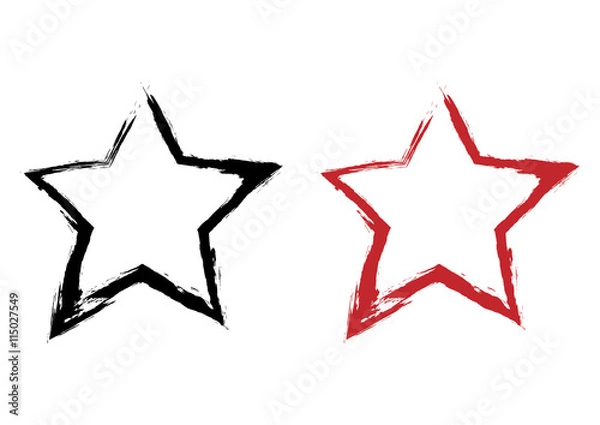Obraz Intermittent silhouette star painted rough brush by hand. Black, red element. Abstract symbol isolated on white background.