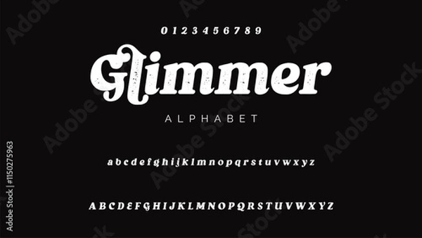 Fototapeta Craft vintage typeface design. Graphic display alphabet. Fantasy type letters. Latin characters, numbers. Vector illustration. Old badge, label, logo template.