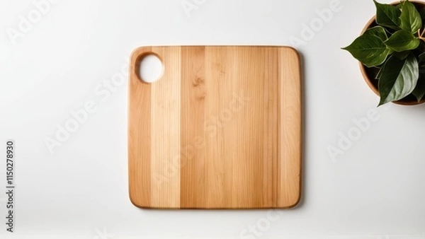 Fototapeta Wooden square cutting board mockup with contrasting light and dark wood stripes and rounded corners for easy handling