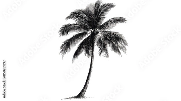 Fototapeta Black and White Illustration of a Coconut Palm Tree Isolated on White