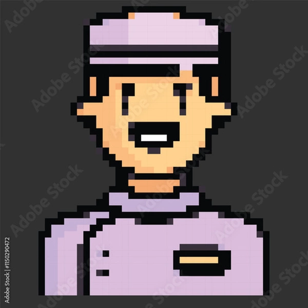 Fototapeta Pixel art avatar depicting daily work activities, perfect for digital projects or games.