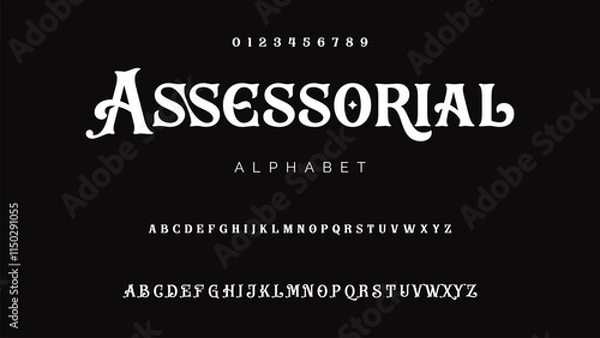 Fototapeta Craft vintage typeface design. Graphic display alphabet. Fantasy type letters. Latin characters, numbers. Vector illustration. Old badge, label, logo template.