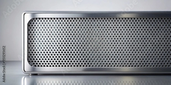 Obraz Close-up of a sleek metallic device with a perforated metal grille