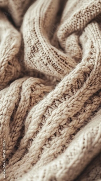 Fototapeta Experience the comfort of a cozy knitted sweater texture in warm beige for winter fashion