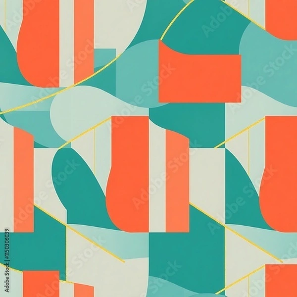 Fototapeta Abstract Geometric Pattern: Teal, Coral, and Gold Seamless Design 