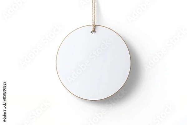Fototapeta Circular white tag with twine loop ready for labeling various items in clean, minimalist design