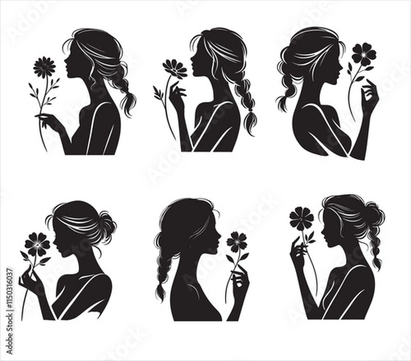 Fototapeta Elegant Women Silhouettes with Flowers