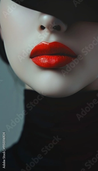 Obraz Captivating minimalist close up of a woman with vivid red lips in soft, gentle lighting