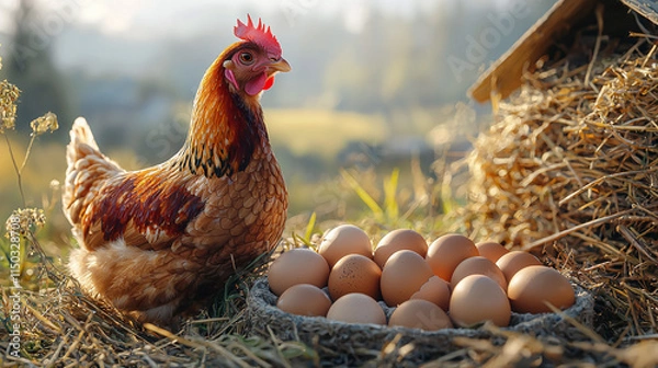 Fototapeta Chickens on the nest, Laying hens