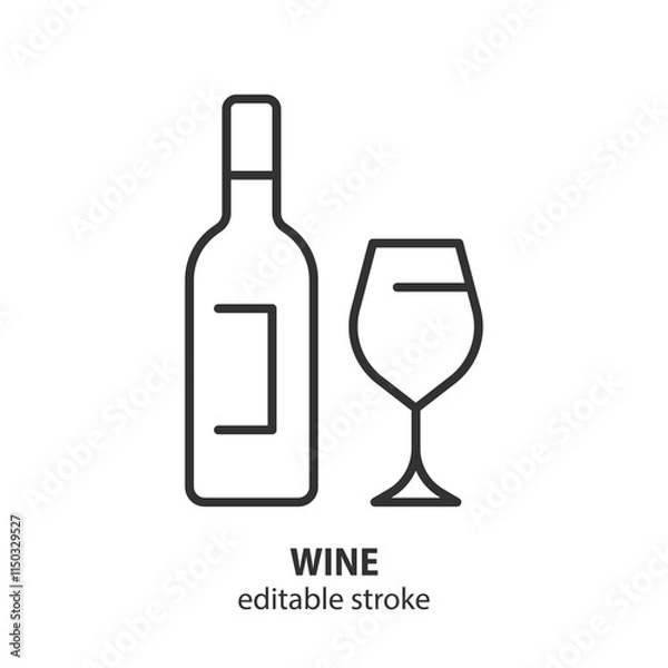 Fototapeta Wine line icon. Wine bottle with glass symbol. Editable stroke. Vector illustration.