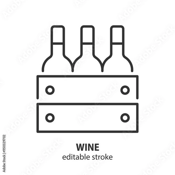Fototapeta Wine line icon. Wine bottles in box symbol. Editable stroke. Vector illustration.