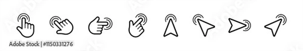 Obraz Hand click icon. Cursor hand symbol. Arrow click signs. pointer, touch screen, gesture, click here signs vector illustration