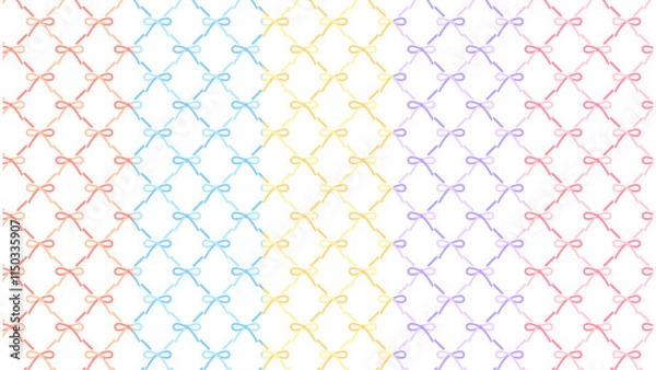 Fototapeta かわいいリボン結びの格子柄セット　連続模様