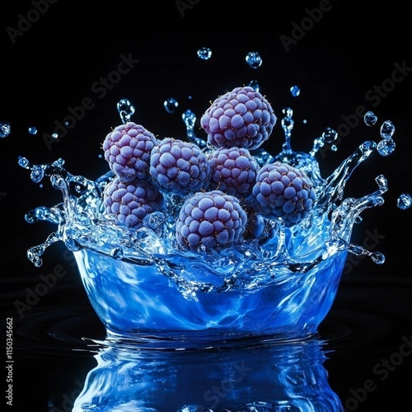 Obraz Fresh raspberries splashing in clear water.