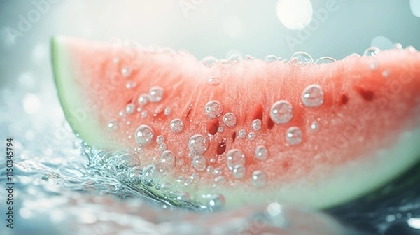 Fototapeta Fresh watermelon slice in sparkling water.