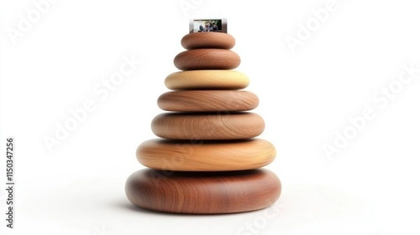 Fototapeta Wooden stacking toy pyramid with photo.