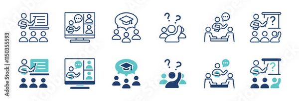 Fototapeta online education school student learning icon set workshop seminar conference study lecture course signs vector illustration