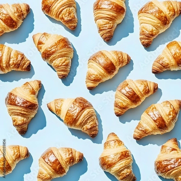 Fototapeta Delicious golden croissants forming appetizing food pattern background, generative AI.