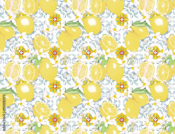 Fototapeta Seamless design. Colorful abstract flowers bouquet on a light color background.
