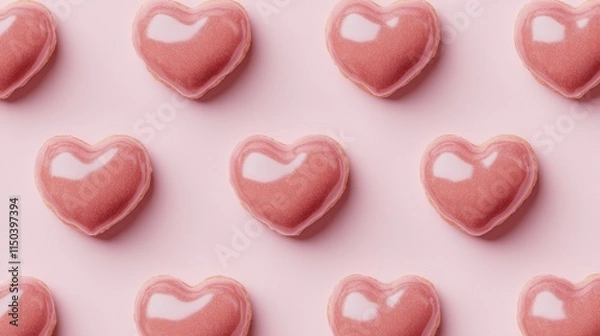 Fototapeta Heart-Shaped Macarons in Pink Background for Sweet Treats Display