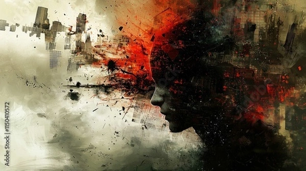 Fototapeta An intense depiction of the chaos and destruction of war, with explosive imagery symbolizing the turmoil within the mind