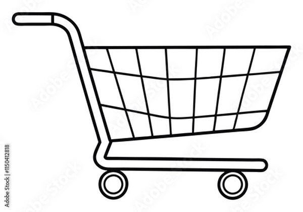 Fototapeta Minimalist Continuous Line Art of a Shopping Cart with Basket, Wheels, and Handle in a Modern Retail Style