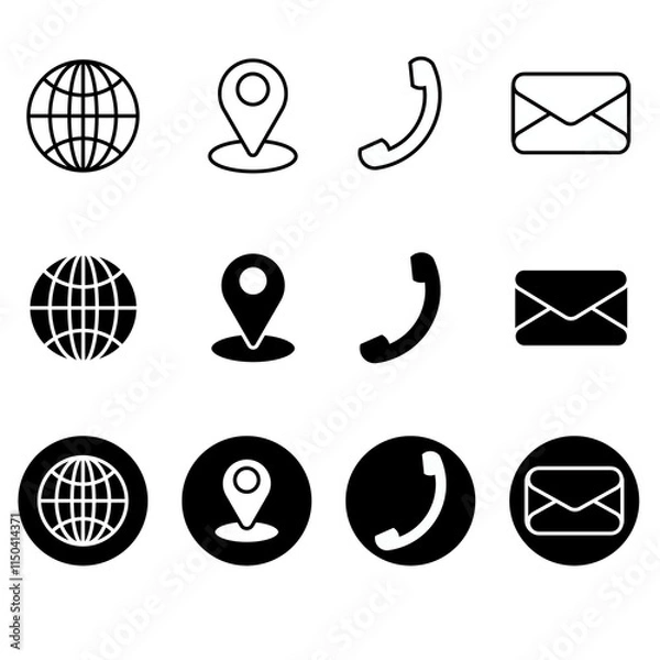 Obraz web, location pin, call, email icon design