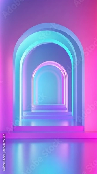Fototapeta Colorful Abstract Arches Creating a Glowing Corridor in Vibrant Shades of Blue and Pink With a Futuristic Ambiance