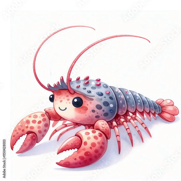 Obraz Cartoon style lobster with bright colors and a cheerful expression rests on a white background