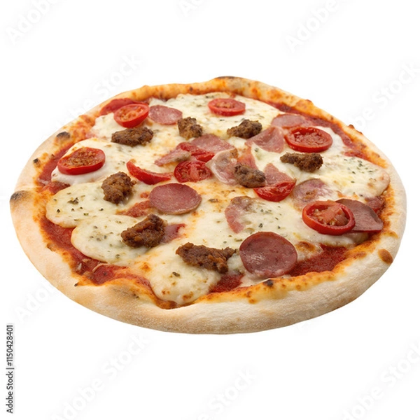 Fototapeta Delicious Pepperoni and Sausage Pizza isolated on transparent background cutout, Png, Cutout