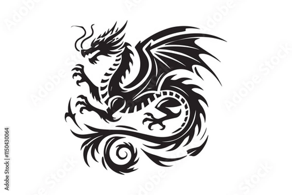 Fototapeta simple dragon black color vector silhouette in white background
