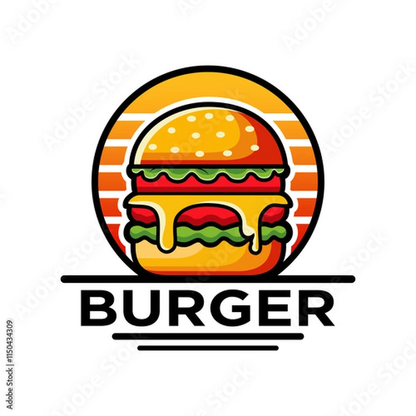 Fototapeta Burger logo vector illustration template. Simple lettering design icon of delicious hamburger