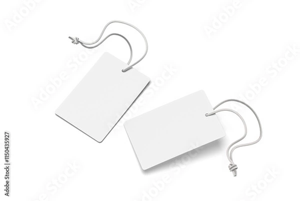 Fototapeta White blank price label tag isolated on white background, front view clothing label mockup with copy space, real close-up picture 
