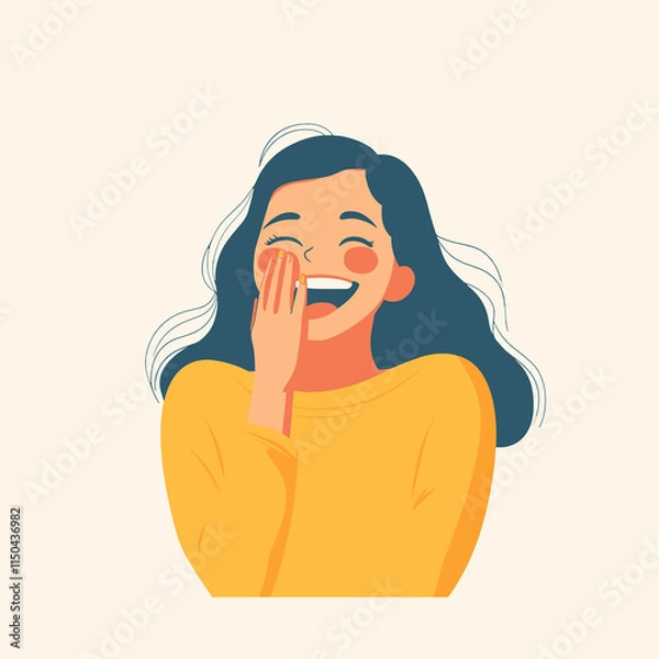 Fototapeta  woman Laughing with hand covering mouth mischievous minimal vector
