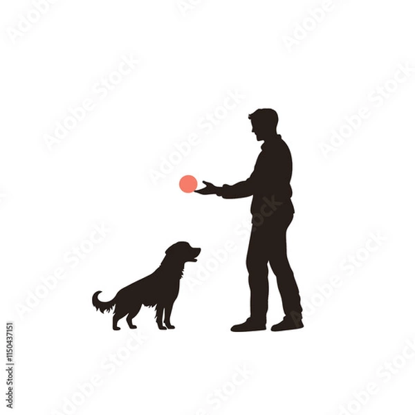 Fototapeta  person playing fetch with a dog flat vector