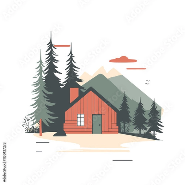 Fototapeta  simple rustic cabin in the woods flar vector