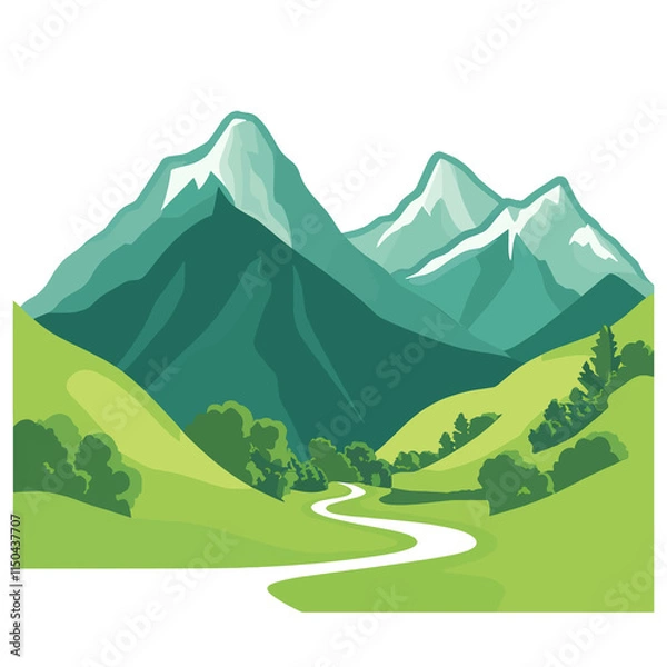 Fototapeta A scenic mountain range with hiking trails and vistas. vector
