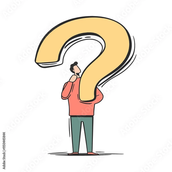 Fototapeta  simple man Drawing on a large question mark in the air flar vector