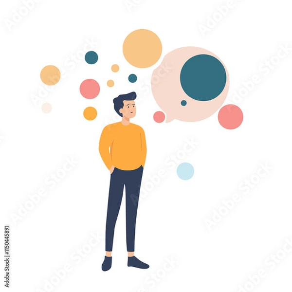 Fototapeta man Holding a thought bubble with ellipses inside vector