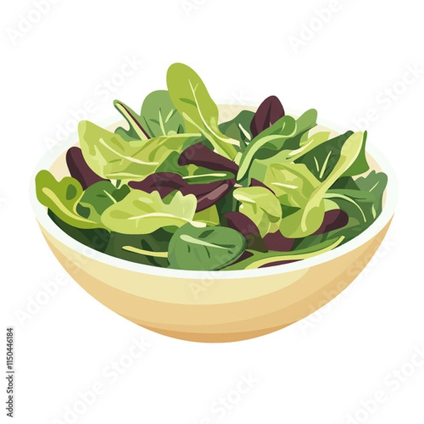 Fototapeta  minimalist vector of A close-up of a bowl of mixed greens with a vinaigrette.