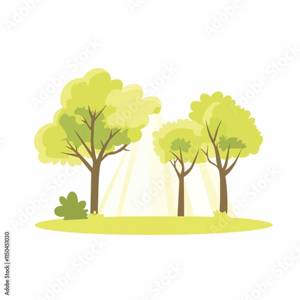 Obraz  simple A serene forest scene with sunlight filtering through the trees. vector