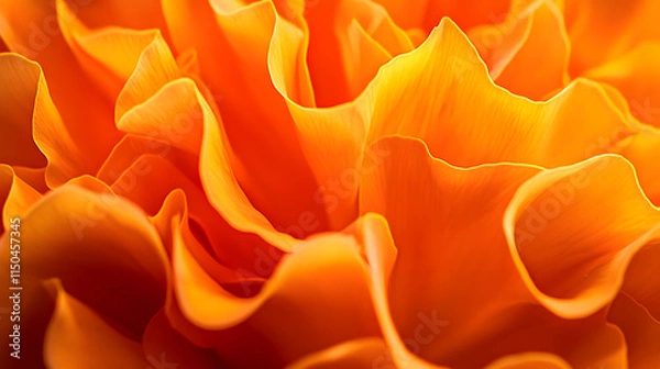 Fototapeta A brilliant orange marigold in full bloom its layered petals forming a perfect rosette under clear sunlight.