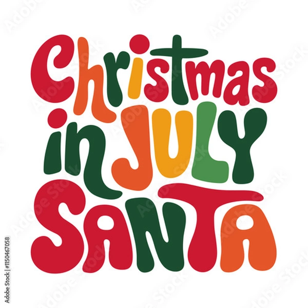 Fototapeta Christmas in July Santa is a colorful poster for event. The poster features a festive design with a red, green