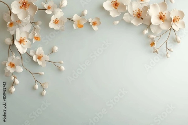Fototapeta Delicate white blossoms and soft blue background create a serene floral arrangement for spring decor