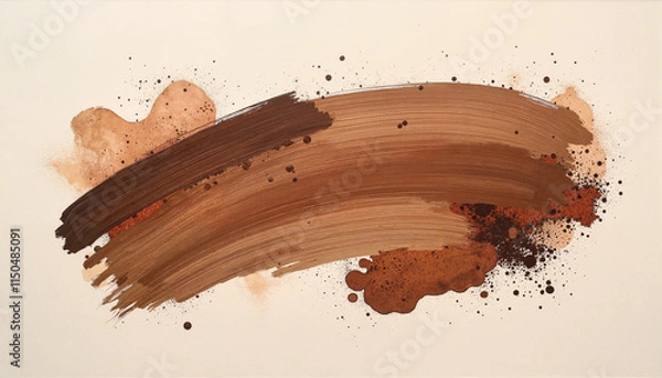 Obraz Textured brown brushstroke with splatter accents on beige
